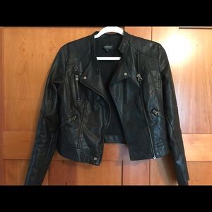 Black Faux leather motto jacket by Top Shop Size 4